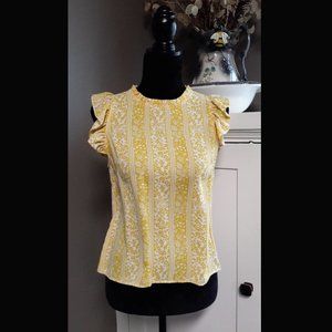 NWOT Forever 21 Yellow/White Floral Stripe Ruffle Top